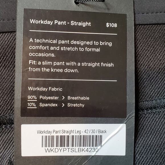 Public Rec Mens NWT Size 42X30 Workday Pants Straight Leg Black - Picture 8 of 10